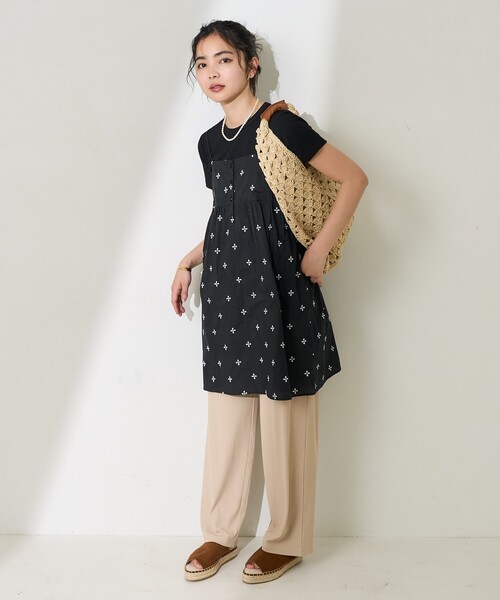 FREAK'S STORE（フリークスストア）の「インド 小花刺繍キャミリボンチュニック/バックリボン キャミチュニック（チュニック・レディース・オフホワイト/ブラック/ブルー・ﾌﾘ-）」の5枚目の写真