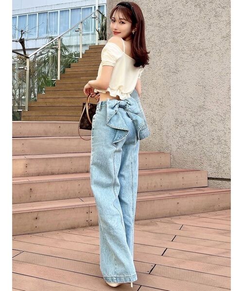 RESEXXY(リゼクシー)の「ダブルリボンクロップドトップス(Tシャツ/カットソー・レディース・アイボリー/ブラック/ベージュ・FREE)」の9枚目の写真