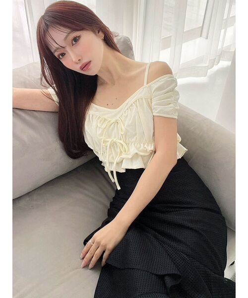 RESEXXY(リゼクシー)の「ダブルリボンクロップドトップス(Tシャツ/カットソー・レディース・アイボリー/ブラック/ベージュ・FREE)」の10枚目の写真