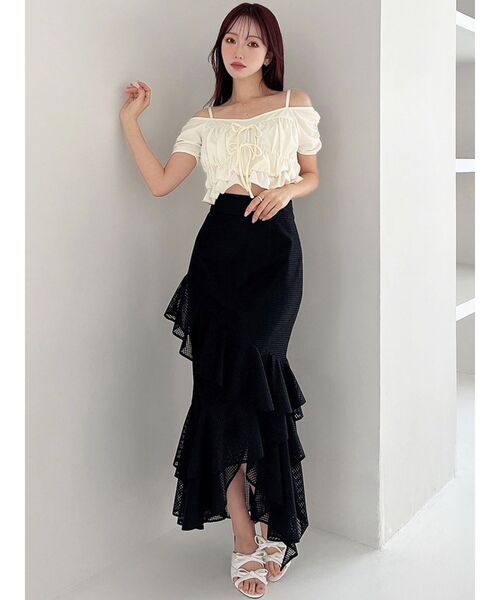 RESEXXY(リゼクシー)の「ダブルリボンクロップドトップス(Tシャツ/カットソー・レディース・アイボリー/ブラック/ベージュ・FREE)」の13枚目の写真