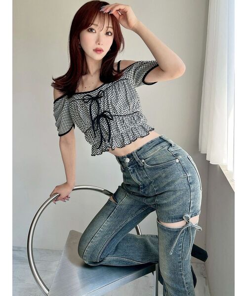 RESEXXY(リゼクシー)の「ダブルリボンクロップドトップス(Tシャツ/カットソー・レディース・アイボリー/ブラック/ベージュ・FREE)」の15枚目の写真