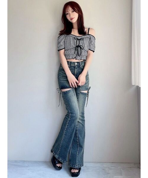 RESEXXY(リゼクシー)の「ダブルリボンクロップドトップス(Tシャツ/カットソー・レディース・アイボリー/ブラック/ベージュ・FREE)」の17枚目の写真