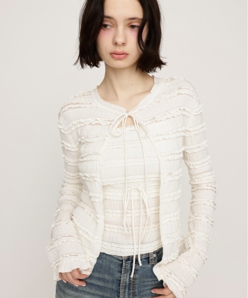トップス FRONT RIBBON FRILL 2P セール】FRONT RIBBON FRILL 2P フロント リボン フリル 2ピー