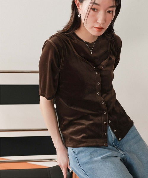 titivate（ティティベイト）の「前後2wayシアーベロアタンクトップ（タンクトップ・レディース・ブラック/アイボリー/グレイッシュベージュ/ブラウン/グリーン/ピンク・L/M/S）」の4枚目の写真