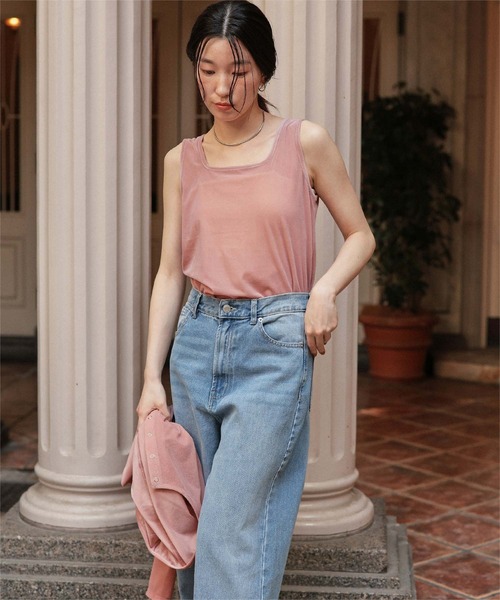 titivate（ティティベイト）の「前後2wayシアーベロアタンクトップ（タンクトップ・レディース・ブラック/アイボリー/グレイッシュベージュ/ブラウン/グリーン/ピンク・L/M/S）」の13枚目の写真