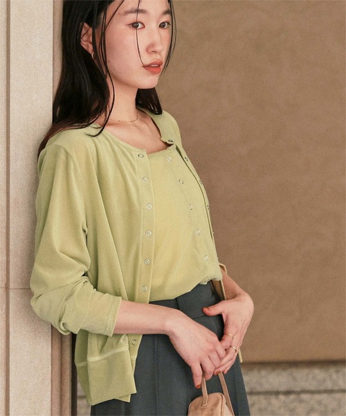 titivate（ティティベイト）の「前後2wayシアーベロアタンクトップ（タンクトップ・レディース・ブラック/アイボリー/グレイッシュベージュ/ブラウン/グリーン/ピンク・L/M/S）」の7枚目の写真