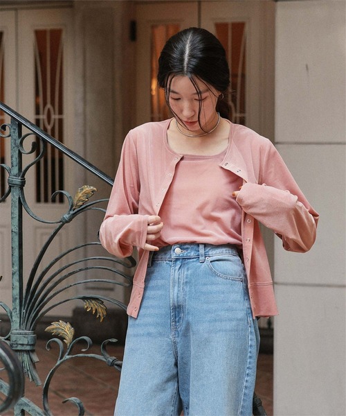 titivate（ティティベイト）の「前後2wayシアーベロアタンクトップ（タンクトップ・レディース・ブラック/アイボリー/グレイッシュベージュ/ブラウン/グリーン/ピンク・L/M/S）」の16枚目の写真