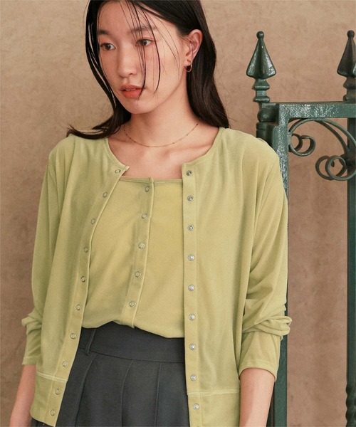 titivate（ティティベイト）の「前後2wayシアーベロアタンクトップ（タンクトップ・レディース・ブラック/アイボリー/グレイッシュベージュ/ブラウン/グリーン/ピンク・L/M/S）」の12枚目の写真