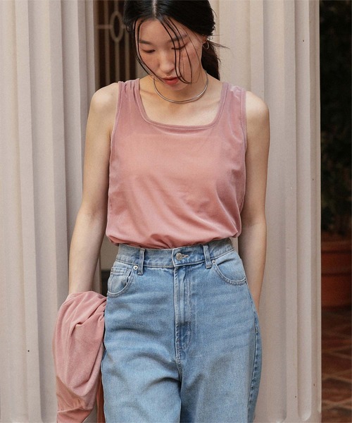 titivate（ティティベイト）の「前後2wayシアーベロアタンクトップ（タンクトップ・レディース・ブラック/アイボリー/グレイッシュベージュ/ブラウン/グリーン/ピンク・L/M/S）」の14枚目の写真