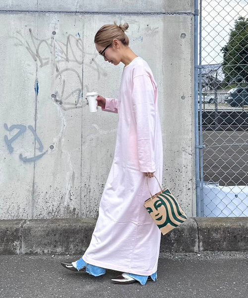 CIAOPANIC TYPY（チャオパニックティピー）の「【PON企画】クルーネックロングカットワンピース（ワンピース・レディース・ライトグレー/ピンク/チャコールグレー・SMALL/MEDIUM/LARGE）」の14枚目の写真