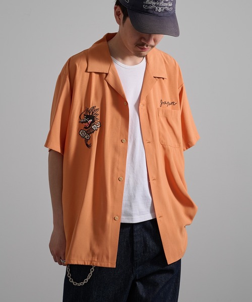 HOUSTON（ヒューストン）の「【HOUSTON】SOUVENIR SHIRT 刺繍スーベニアシャツ（シャツ/ブラウス・メンズ・イエロー/パープル/ブラック/ブラック系その他3/オレンジ系その他3/ブラック系その他2/オリーブ系2/オレンジ系その他2・M/L/XL）」の7枚目の写真