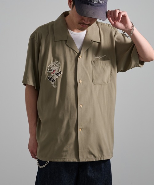 HOUSTON（ヒューストン）の「【HOUSTON】SOUVENIR SHIRT 刺繍スーベニアシャツ（シャツ/ブラウス・メンズ・イエロー/パープル/ブラック/ブラック系その他3/オレンジ系その他3/ブラック系その他2/オリーブ系2/オレンジ系その他2・M/L/XL）」の12枚目の写真