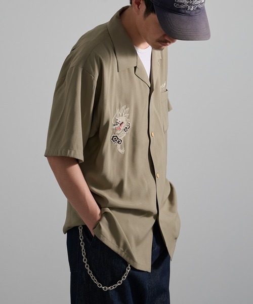 HOUSTON（ヒューストン）の「【HOUSTON】SOUVENIR SHIRT 刺繍スーベニアシャツ（シャツ/ブラウス・メンズ・イエロー/パープル/ブラック/ブラック系その他3/オレンジ系その他3/ブラック系その他2/オリーブ系2/オレンジ系その他2・M/L/XL）」の13枚目の写真
