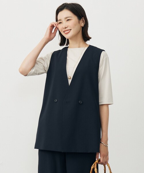 J.PRESS(ジェイプレス)の「【洗える・吸水速乾・接触冷感・セットアップ対応】Light ジョーゼット ジレ(その他アウター・レディース・ブラック系/ベージュ系/ネイビー系・F)」の3枚目の写真