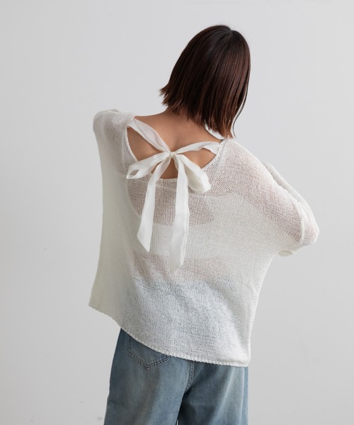 バックディテールニット　バックリボントップス　ネイビー　異素材 配色ニットバッグ(その他のバッグ) | GIANNI LO GIUDICE(小さい