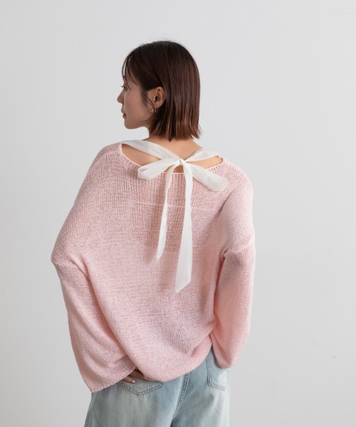 美品 ルネ Rene ニットトップス リボン レース ピンク
