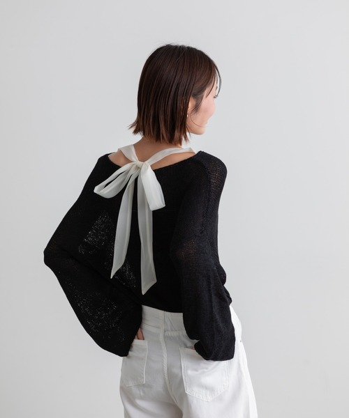 Drawer - yori バックフレアニット　ラベンダー 6color/XS-LLsize》リボン取り外し2WAY フェザーリボンニット