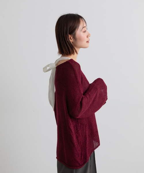 ニット セーター バックリボンオーバーニットトップス レディース バックリボンオーバーニットトップス（ニット/セーター）｜Lunea