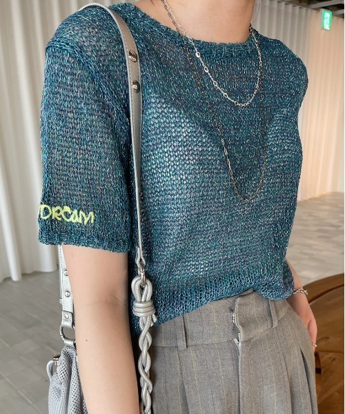 Ameri（アメリ）の「MANY RIBBON SHORT KNIT TOP（ニット