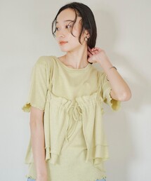 【セットアイテム】配色リブキャミソールセットTシャツ