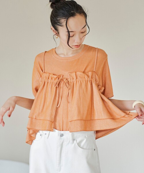 coen（コーエン）の「【セットアイテム】配色リブキャミソールセットTシャツ（Tシャツ/カットソー・レディース・ナチュラル/ライトブルー/ライム/オレンジ・M/L）」の4枚目の写真