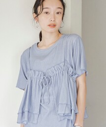 【セットアイテム】配色リブキャミソールセットTシャツ