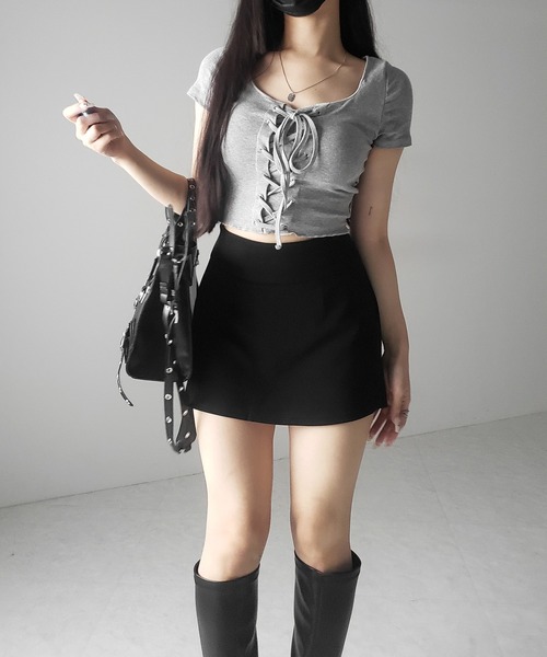 me+em select(ミームセレクト)の「【 2color / 3size 】サイドスリットレイヤードスウェットミニスカパン / side slit layered sweat mini skirt pants(その他パンツ・レディース・グレー/ブラック・MEDIUM/SMALL/LARGE)」の21枚目の写真