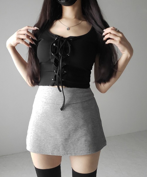 me+em select(ミームセレクト)の「【 2color / 3size 】サイドスリットレイヤードスウェットミニスカパン / side slit layered sweat mini skirt pants(その他パンツ・レディース・グレー/ブラック・MEDIUM/SMALL/LARGE)」の13枚目の写真
