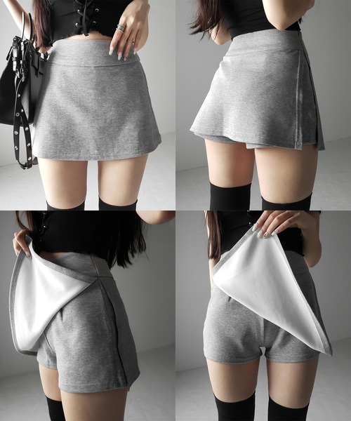 me+em select(ミームセレクト)の「【 2color / 3size 】サイドスリットレイヤードスウェットミニスカパン / side slit layered sweat mini skirt pants(その他パンツ・レディース・グレー/ブラック・MEDIUM/SMALL/LARGE)」の3枚目の写真