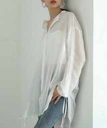 袖リボンドロストシャツブラウス