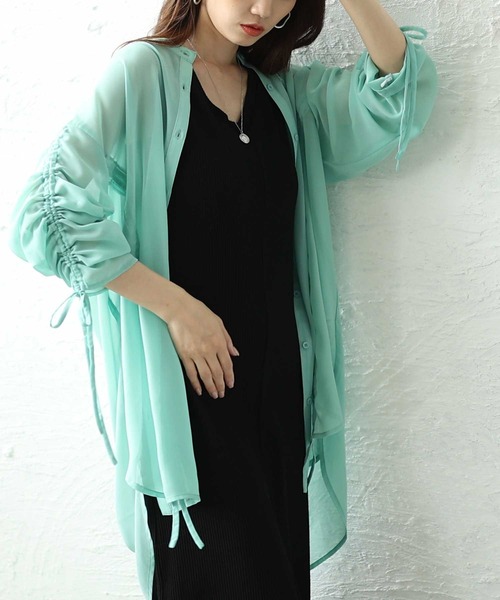 Sawa a la mode(サワアラモード)の「袖リボンドロストシャツブラウス(シャツ/ブラウス・レディース・ブラック/ミント/ホワイト・FREE)」の3枚目の写真