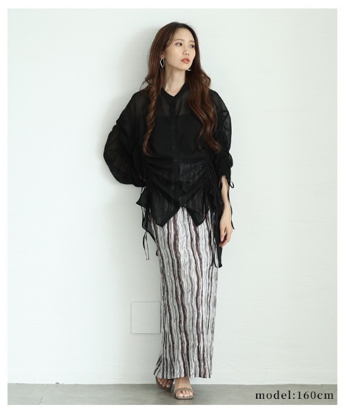 Sawa a la mode(サワアラモード)の「袖リボンドロストシャツブラウス(シャツ/ブラウス・レディース・ブラック/ミント/ホワイト・FREE)」の8枚目の写真