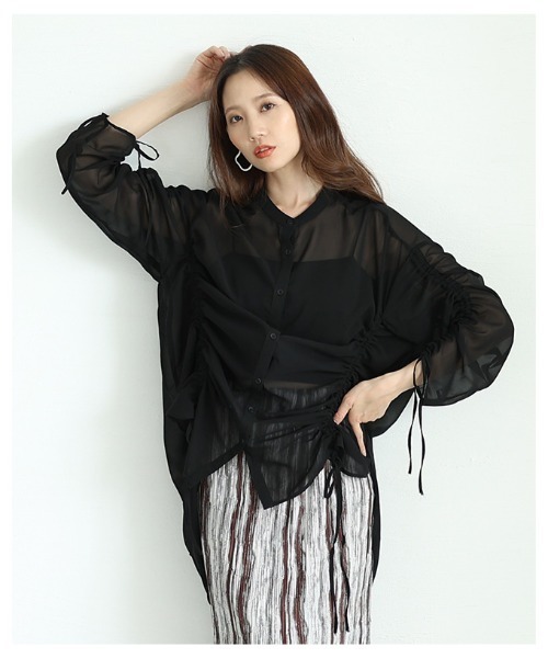 Sawa a la mode(サワアラモード)の「袖リボンドロストシャツブラウス(シャツ/ブラウス・レディース・ブラック/ミント/ホワイト・FREE)」の9枚目の写真