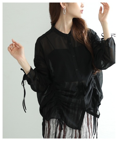 Sawa a la mode(サワアラモード)の「袖リボンドロストシャツブラウス(シャツ/ブラウス・レディース・ブラック/ミント/ホワイト・FREE)」の12枚目の写真