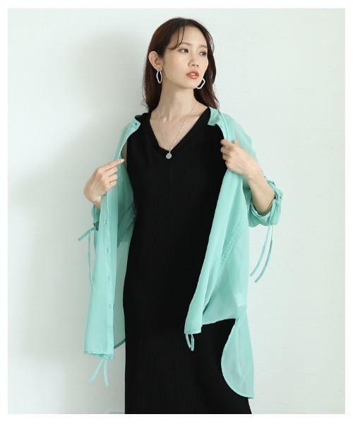 Sawa a la mode(サワアラモード)の「袖リボンドロストシャツブラウス(シャツ/ブラウス・レディース・ブラック/ミント/ホワイト・FREE)」の13枚目の写真
