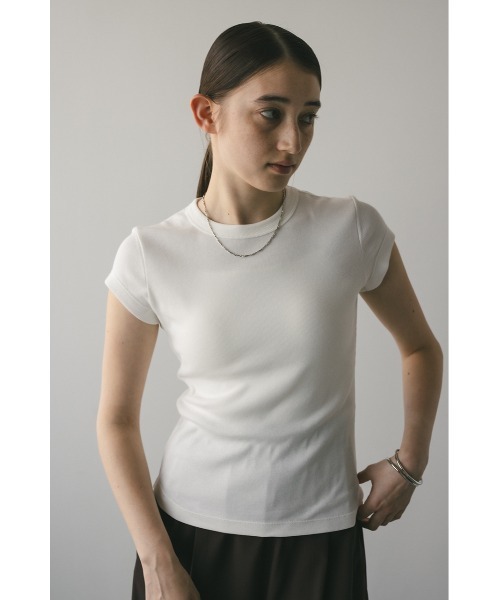 STYLEMIXER(スタイルミキサー)の「ヘムラウンドフレンチスリーブT(Tシャツ/カットソー・レディース・ホワイト/ブラック/ライム・FREE)」の5枚目の写真