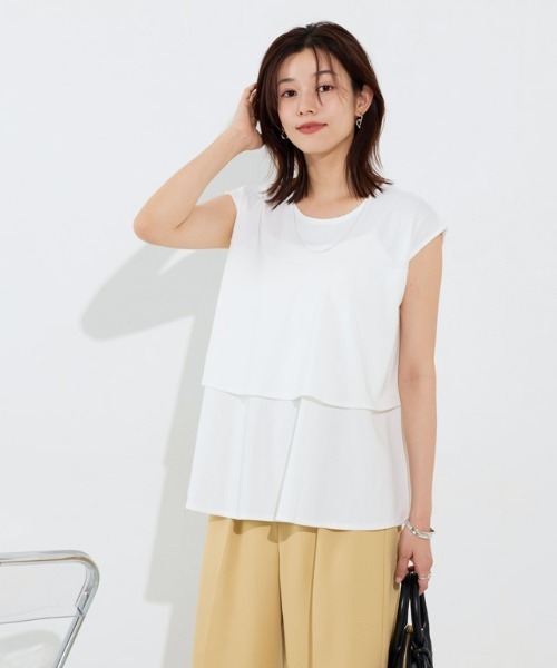 Pierrot(ピエロ)の「ひんやりシルキーティアードフリルカットソー(Tシャツ/カットソー・レディース・オフホワイト/ネイビー/ブラック・M/L)」の8枚目の写真