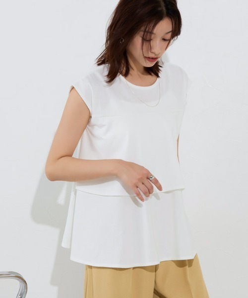 Pierrot(ピエロ)の「ひんやりシルキーティアードフリルカットソー(Tシャツ/カットソー・レディース・オフホワイト/ネイビー/ブラック・M/L)」の9枚目の写真