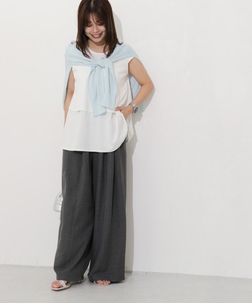 Pierrot(ピエロ)の「ひんやりシルキーティアードフリルカットソー(Tシャツ/カットソー・レディース・オフホワイト/ネイビー/ブラック・M/L)」の13枚目の写真