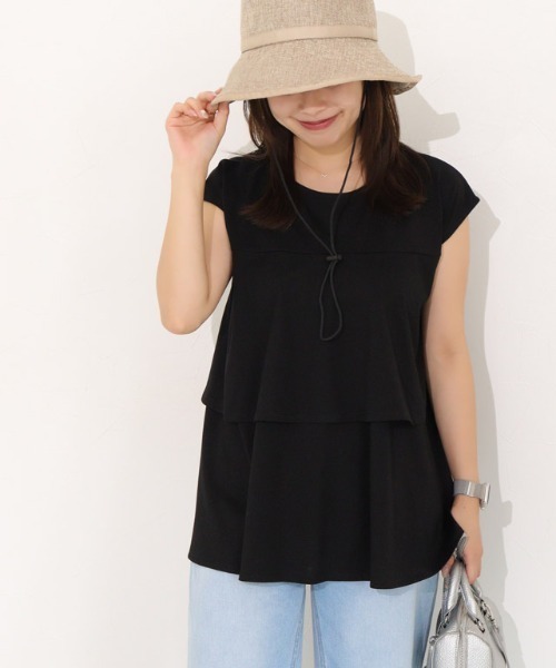 Pierrot(ピエロ)の「ひんやりシルキーティアードフリルカットソー(Tシャツ/カットソー・レディース・オフホワイト/ネイビー/ブラック・M/L)」の18枚目の写真