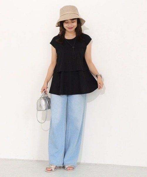 Pierrot(ピエロ)の「ひんやりシルキーティアードフリルカットソー(Tシャツ/カットソー・レディース・オフホワイト/ネイビー/ブラック・M/L)」の19枚目の写真
