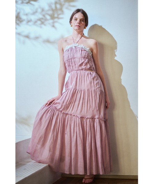 Elizabeth Long Dress リネンカットアウトシャーリングドレス