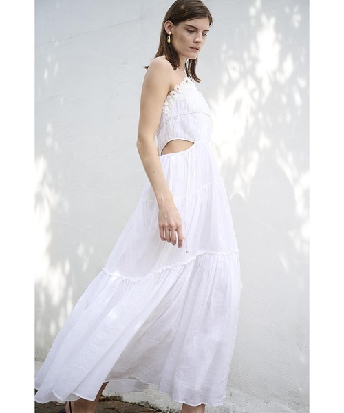 estella k リネンカットアウトシャーリングドレス Elizabeth Long Dress リネンカットアウトシャーリングドレス