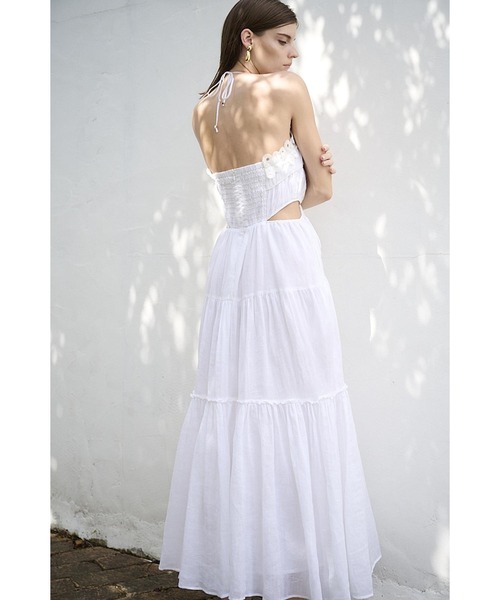 Estella.K(エステラケー)の「Elizabeth Long Dress リネンカットアウトシャーリングドレス(ワンピース・レディース・ホワイト/ブラック/サックスブルー/モーブ系・FREE)」の6枚目の写真