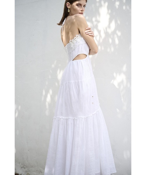 Estella.K(エステラケー)の「Elizabeth Long Dress リネンカットアウトシャーリングドレス(ワンピース・レディース・ホワイト/ブラック/サックスブルー/モーブ系・FREE)」の11枚目の写真