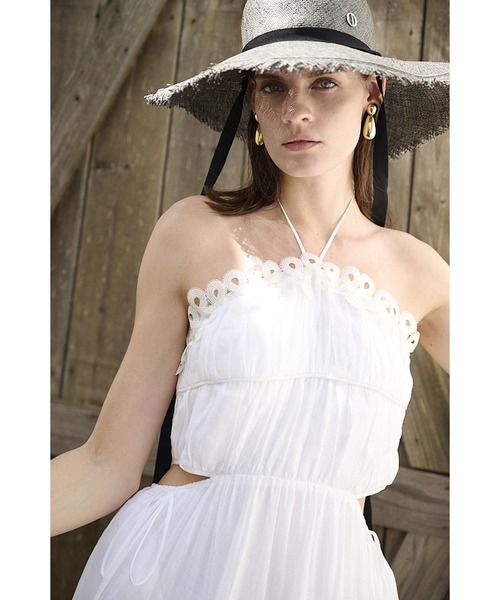 Estella.K(エステラケー)の「Elizabeth Long Dress リネンカットアウトシャーリングドレス(ワンピース・レディース・ホワイト/ブラック/サックスブルー/モーブ系・FREE)」の12枚目の写真
