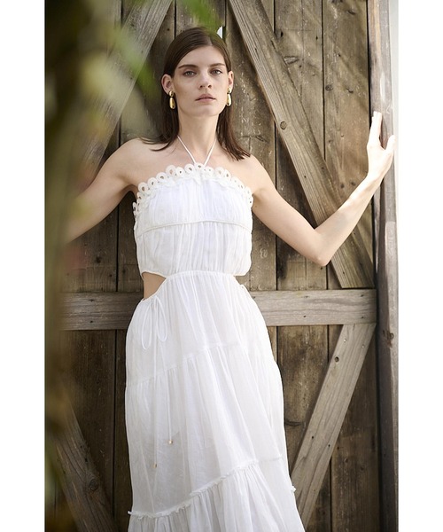 Estella.K(エステラケー)の「Elizabeth Long Dress リネンカットアウトシャーリングドレス(ワンピース・レディース・ホワイト/ブラック/サックスブルー/モーブ系・FREE)」の8枚目の写真