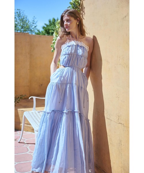 Estella.K(エステラケー)の「Elizabeth Long Dress リネンカットアウトシャーリングドレス(ワンピース・レディース・ホワイト/ブラック/サックスブルー/モーブ系・FREE)」の19枚目の写真