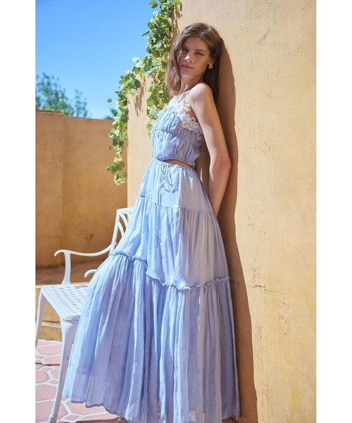 Estella.K(エステラケー)の「Elizabeth Long Dress リネンカットアウトシャーリングドレス(ワンピース・レディース・ホワイト/ブラック/サックスブルー/モーブ系・FREE)」の18枚目の写真