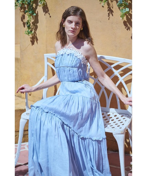 Elizabeth Long Dress リネンカットアウトシャーリングドレス
